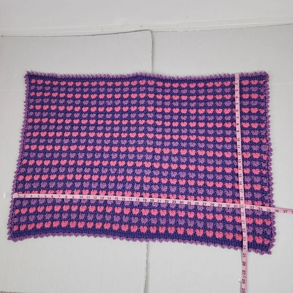 New Handmade Crochet Heart Lap Blanket Purple & Pink Ombre Hearts Throw